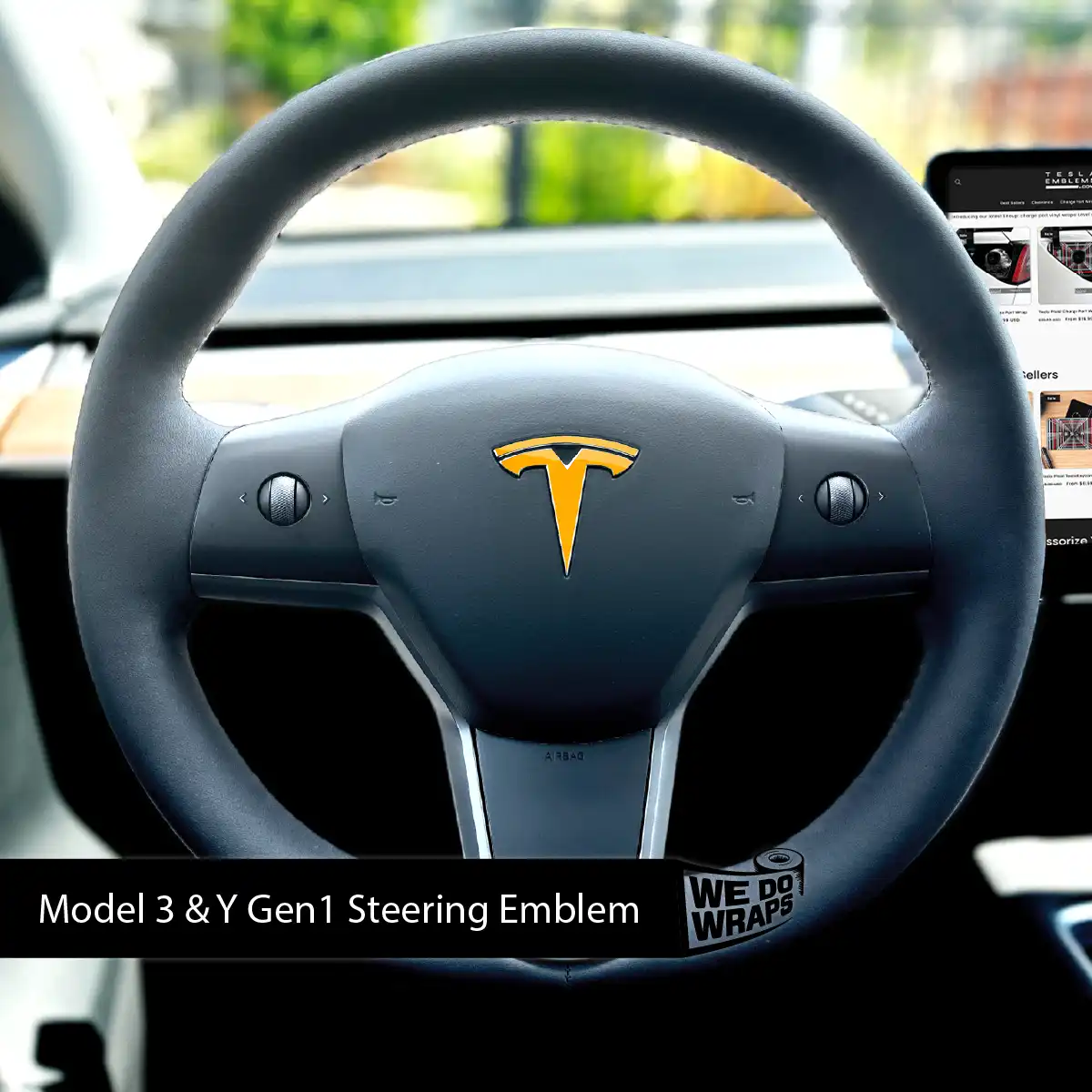 3M Gloss Sunflower Yellow Tesla Steering Wheel Wrap | M3 2017-Jan 2024 - Image 3