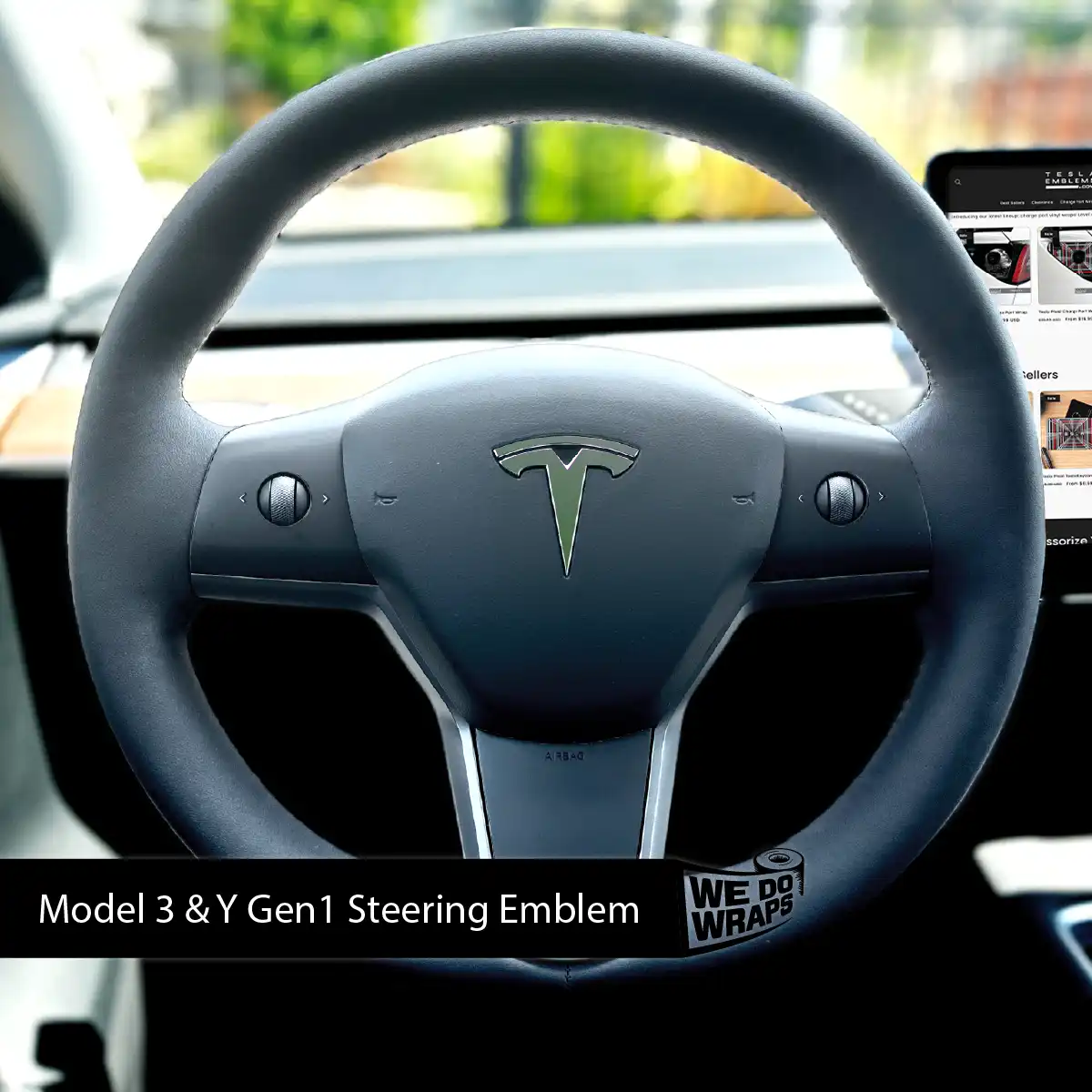3M Matte Military Green Tesla Steering Wheel Wrap | MY 2019-'25 - Image 3