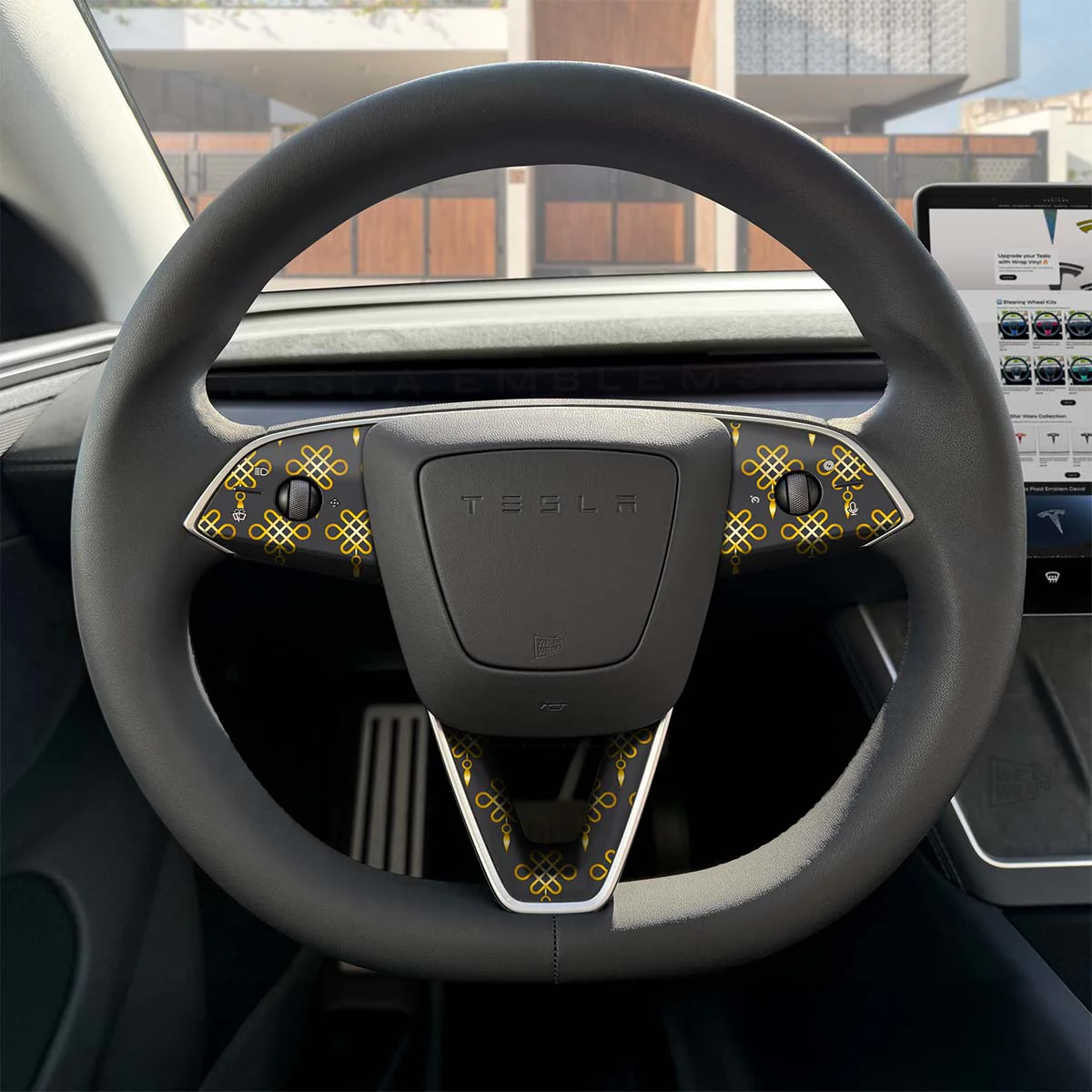 Lucky Knot Tesla Steering Wheel Trim Decal Kit (3pcs) | MY 2026+ Refresh - Image 3